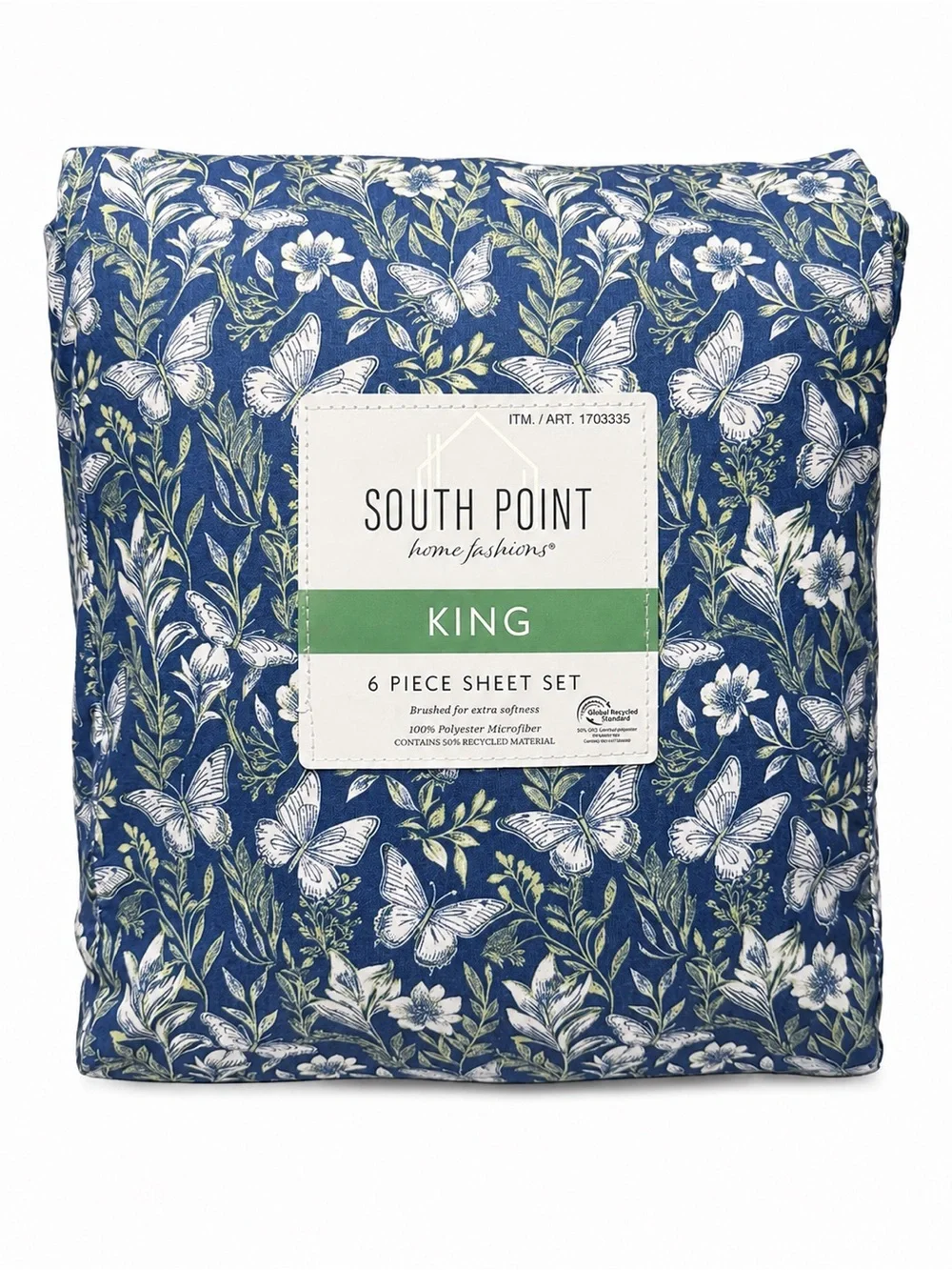 King Blue Floral Butterfly Sheet Set NWT